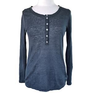 B.Chyll Linen Knit Henley Top Lightweight Sweater Small Marine Blue